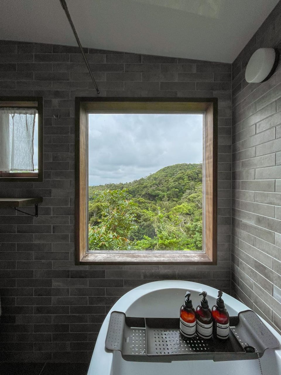 Natural landscape, Bathroom, Mountain view, Bath