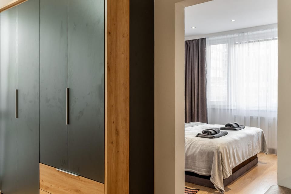 Bed, Photo of the whole room, Bedroom, towels, wardrobe