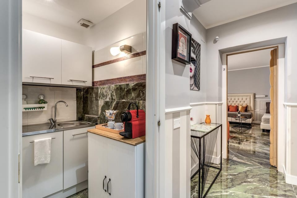 Kitchen or kitchenette, stove