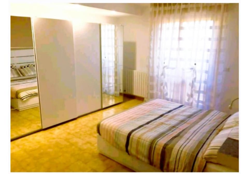Bed, wardrobe
