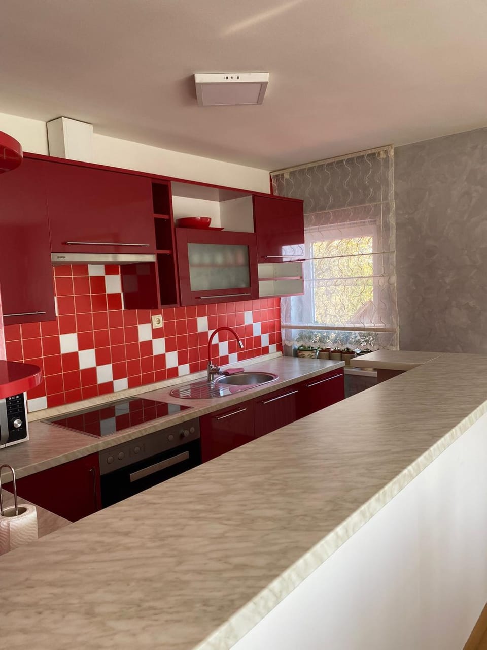 Kitchen or kitchenette, stove, kitchen