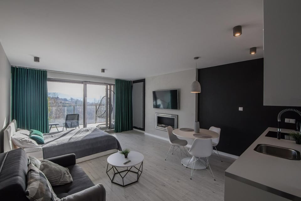 Bed, Living room, Seating area