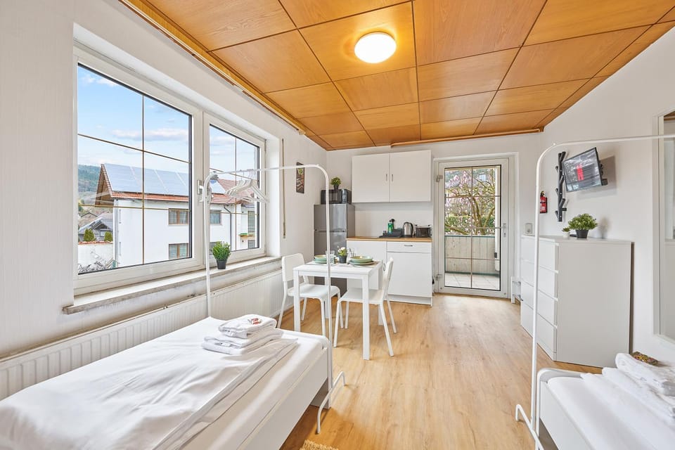 Bed, TV and multimedia, Kitchen or kitchenette, Photo of the whole room, Seating area, Bedroom, towels