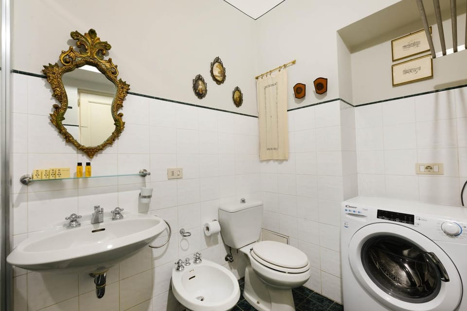 Toilet, Bathroom, bidet, towels, washing machine