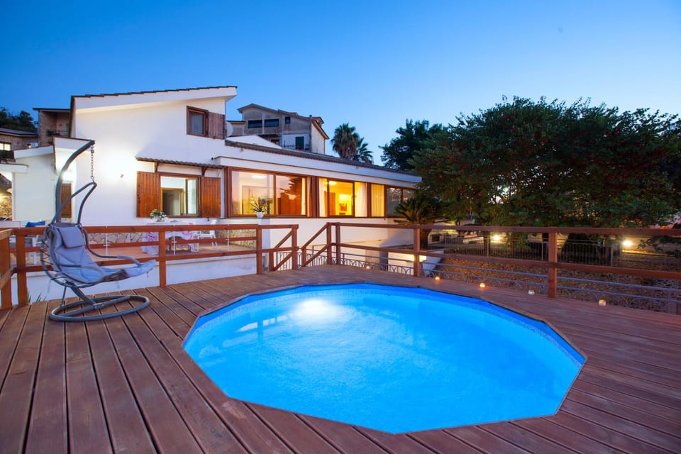 Property building, Night, Pool view, Swimming pool