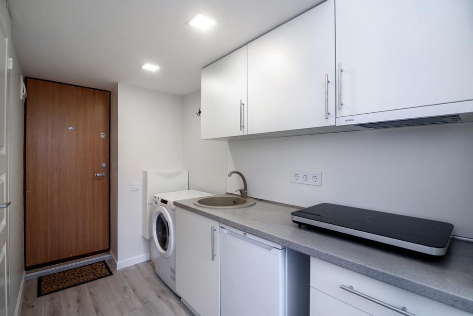 Kitchen or kitchenette, stove