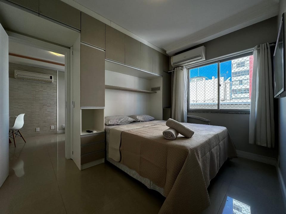 Bed, TV and multimedia, Bedroom, towels, wardrobe, air conditioner