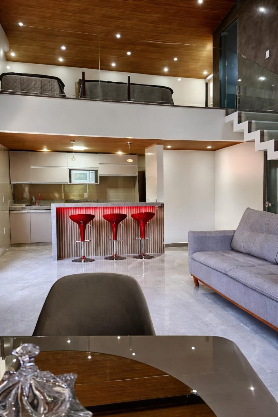 Kitchen or kitchenette, Living room, Seating area