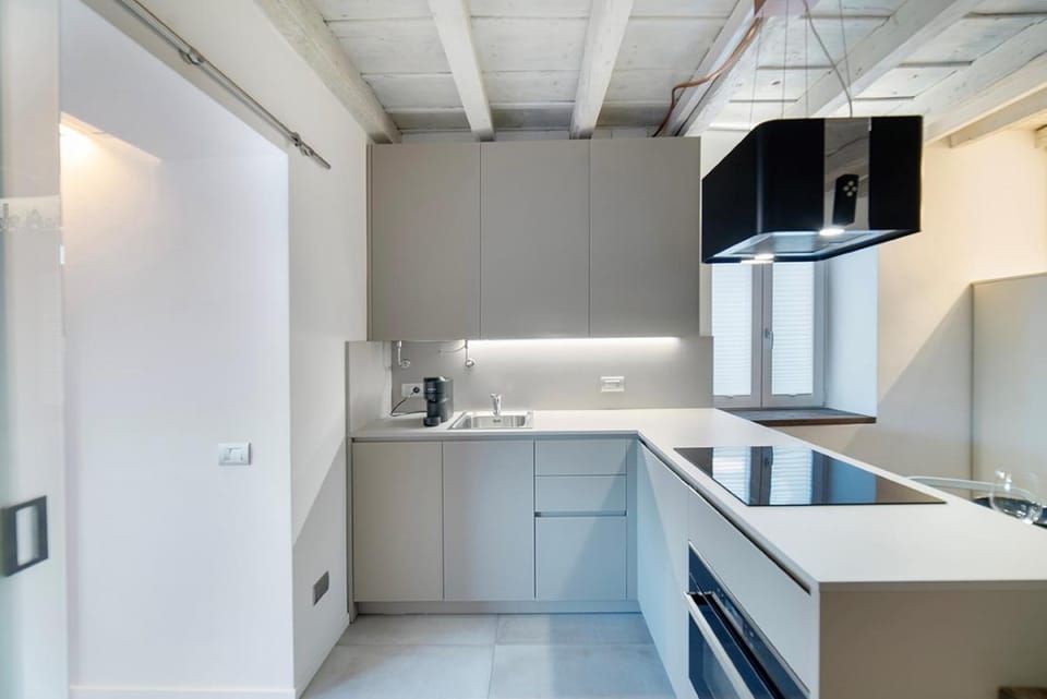 Kitchen or kitchenette, stove