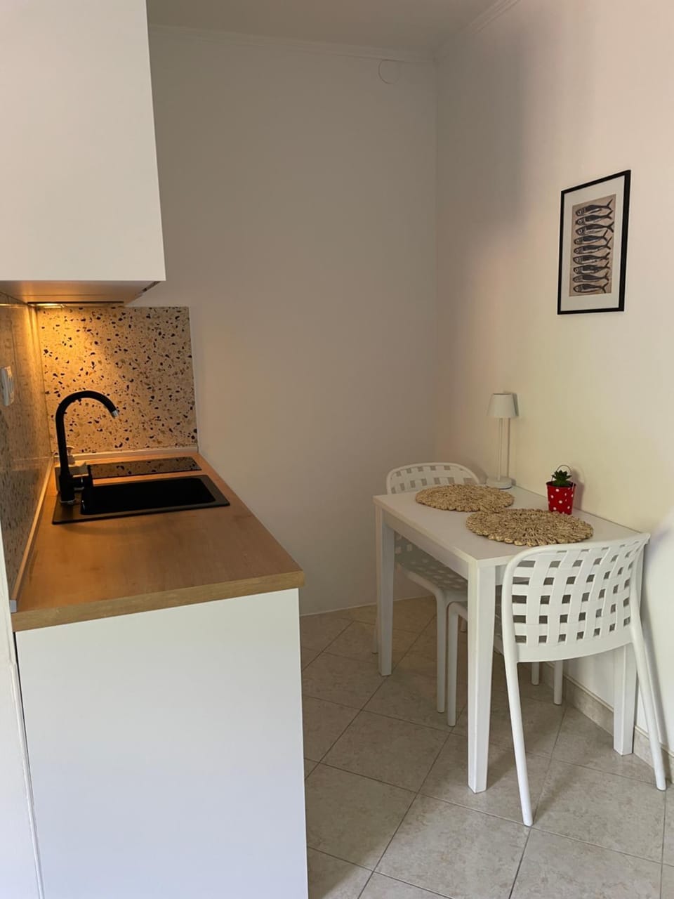 Kitchen or kitchenette, stove