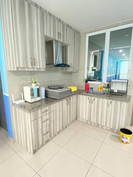 Kitchen or kitchenette, stove