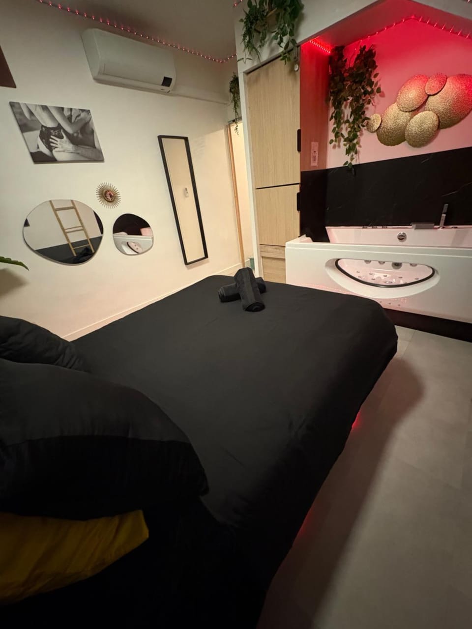 Bed, Hot Tub, Hot Tub, Photo of the whole room, Bedroom, Bath, air conditioner, air conditioner