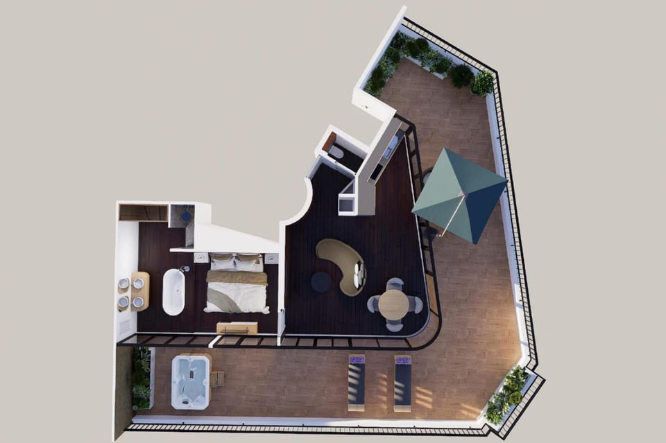 Bird's eye view, Photo of the whole room, Floor plan
