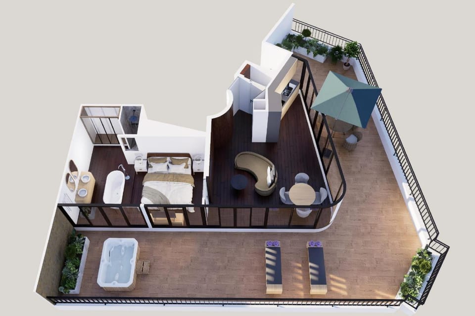 Bird's eye view, Photo of the whole room, Floor plan