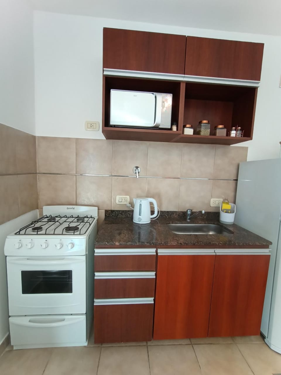 Kitchen or kitchenette, stove