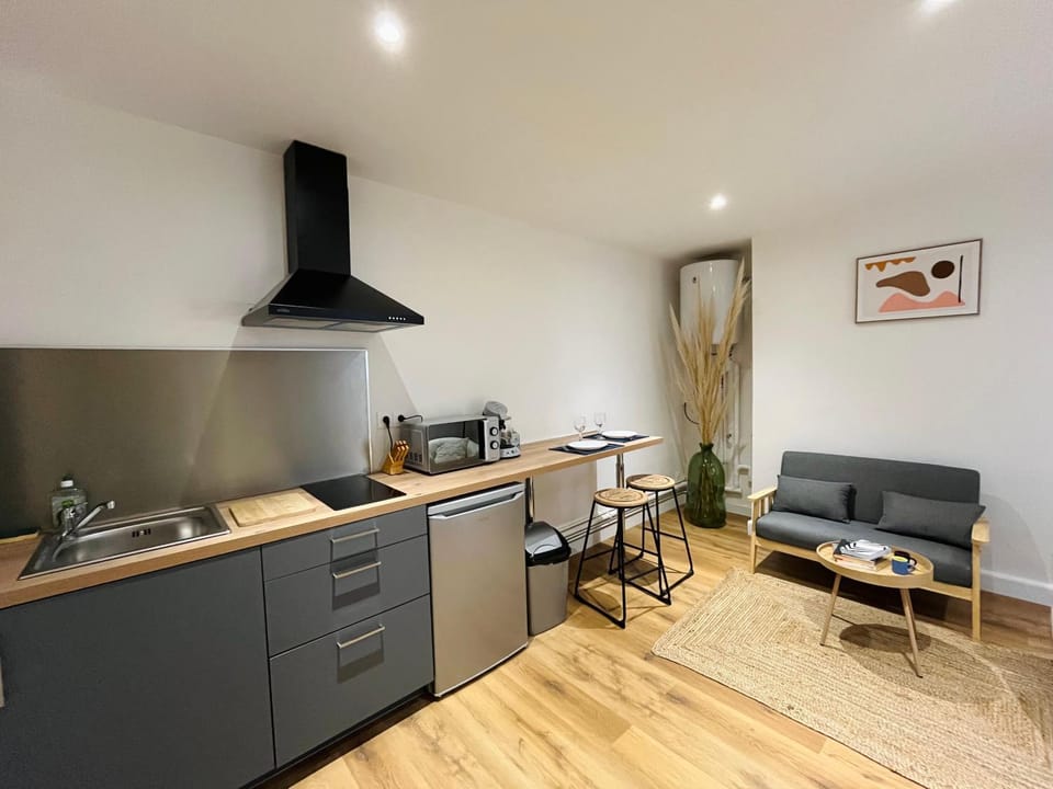 Seating area, minibar, stove