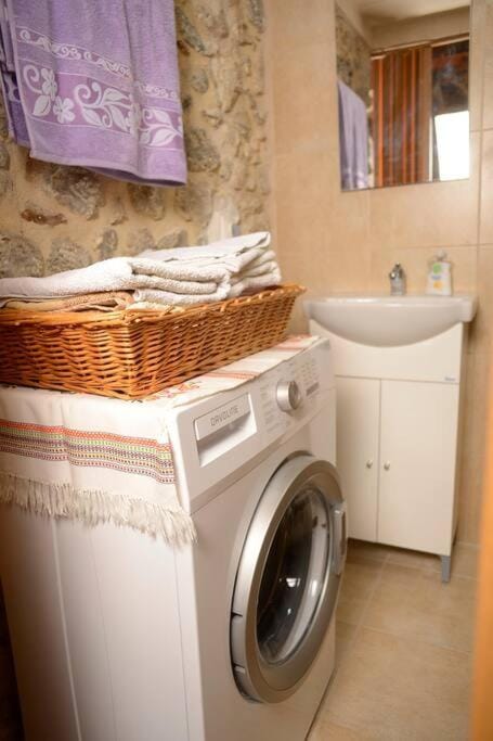 People, Bathroom, On site, towels, washing machine