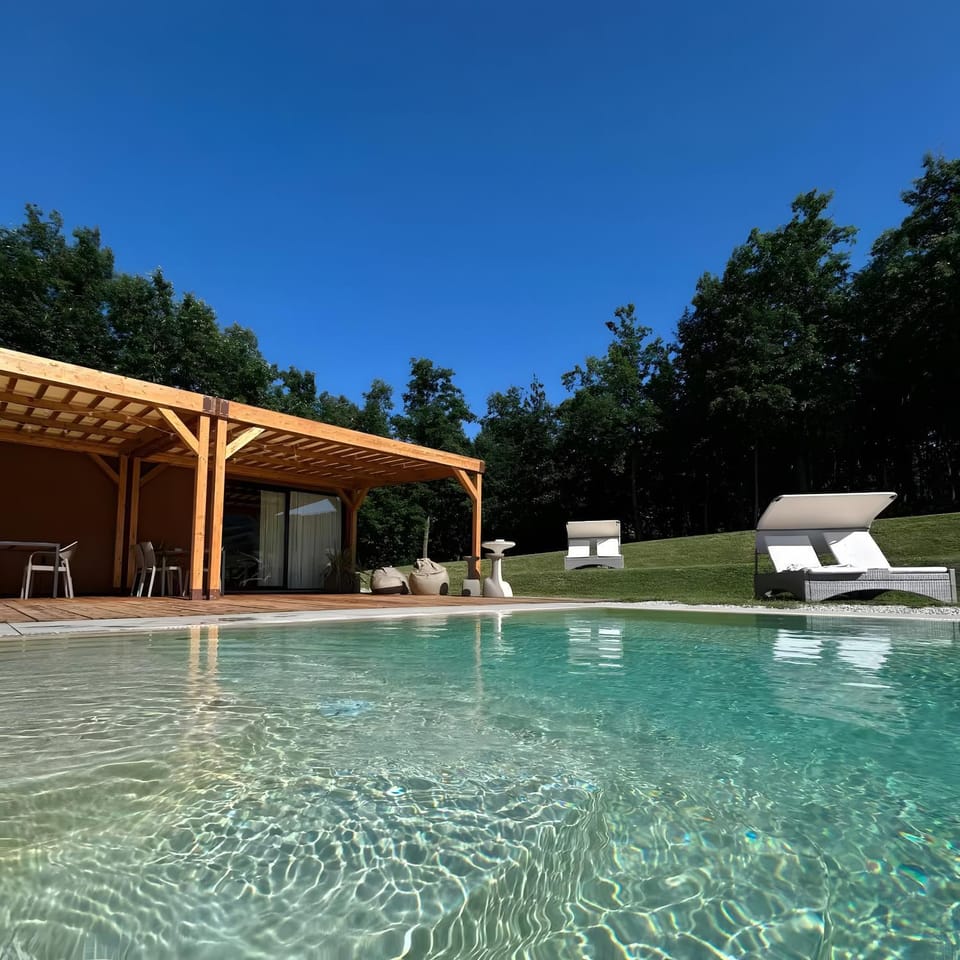 Property building, Living room, Swimming pool