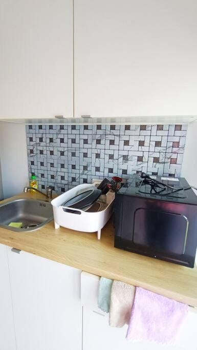 Kitchen or kitchenette, stove