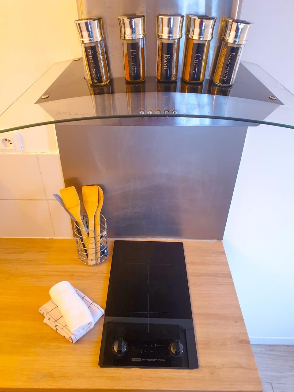 Kitchen or kitchenette, stove