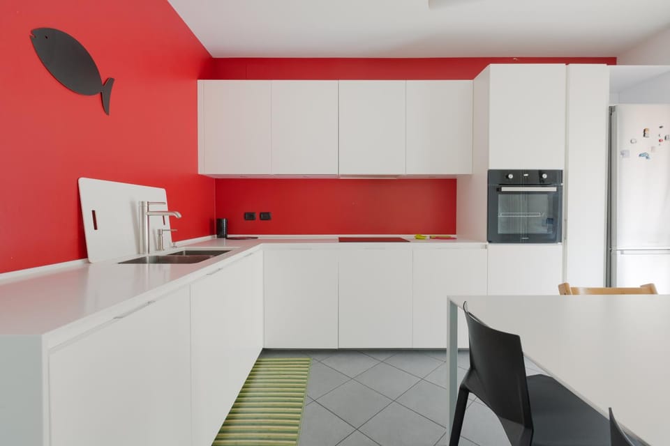 Kitchen or kitchenette, stove