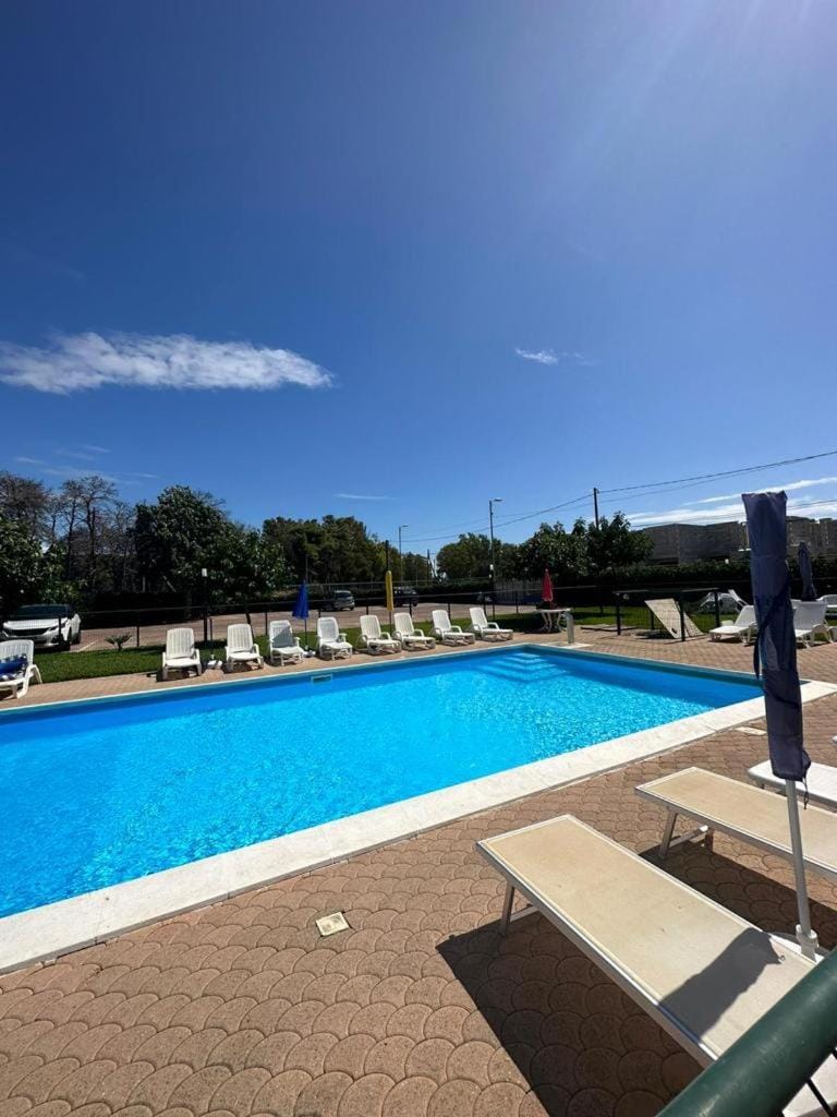 Swimming pool, sunbed