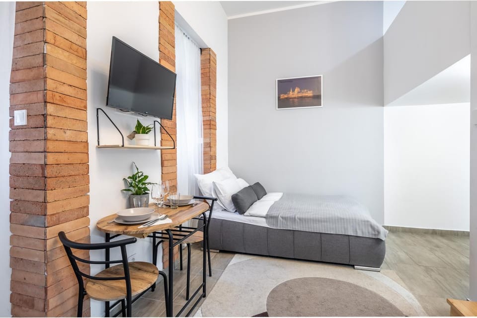 Bed, Living room, Dining area