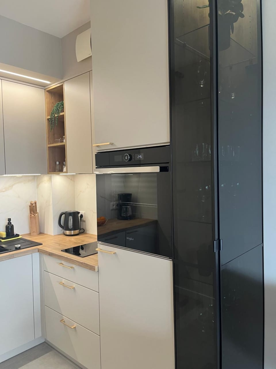 Kitchen or kitchenette, stove