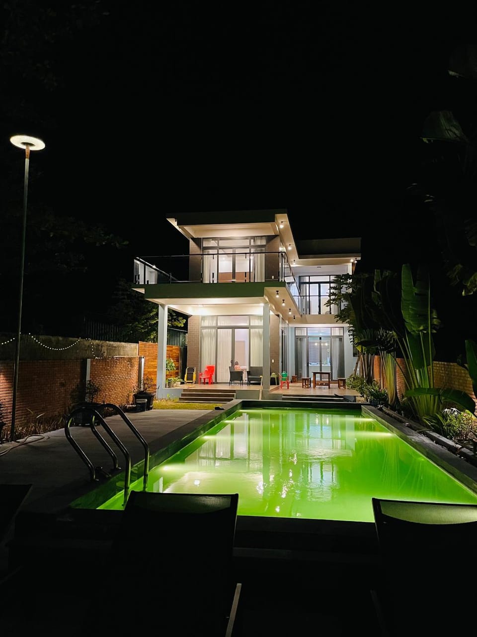 Property building, Night, Swimming pool
