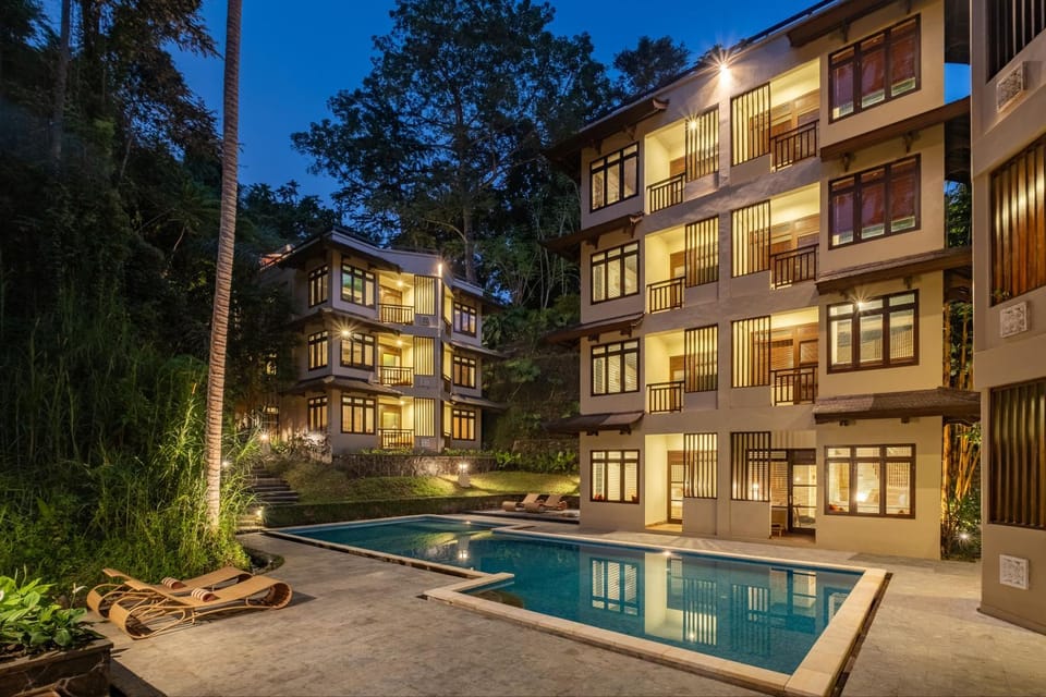 Property building, Night, Swimming pool