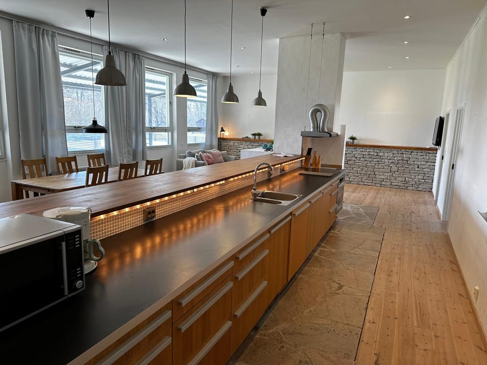 Living room, Dining area, dishwasher, stove, kitchen