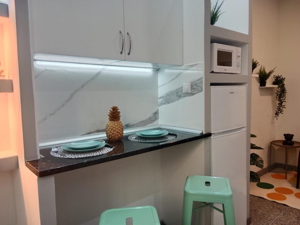 Kitchen or kitchenette, minibar, stove