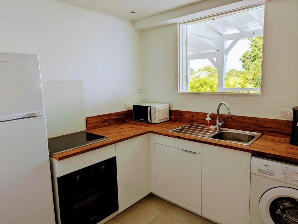 Kitchen or kitchenette, oven, stove, washing machine