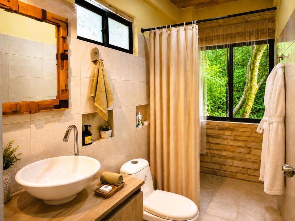 Shower, Bathroom, Garden view