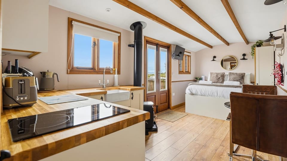 Property building, Bed, fireplace, wardrobe, kitchen