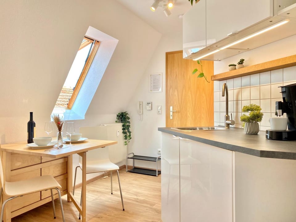 Coffee/tea facilities, Kitchen or kitchenette, Dining area, minibar, stove