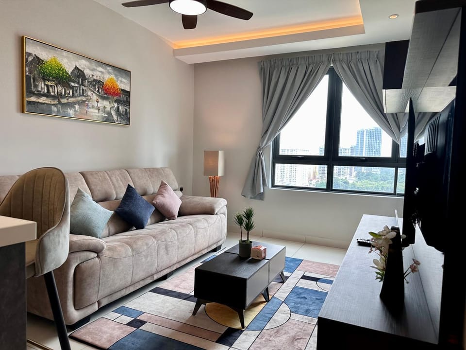 Living room, Seating area, fireplace, air conditioner