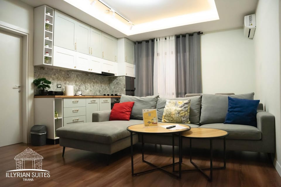 Kitchen or kitchenette, Living room, Seating area, air conditioner