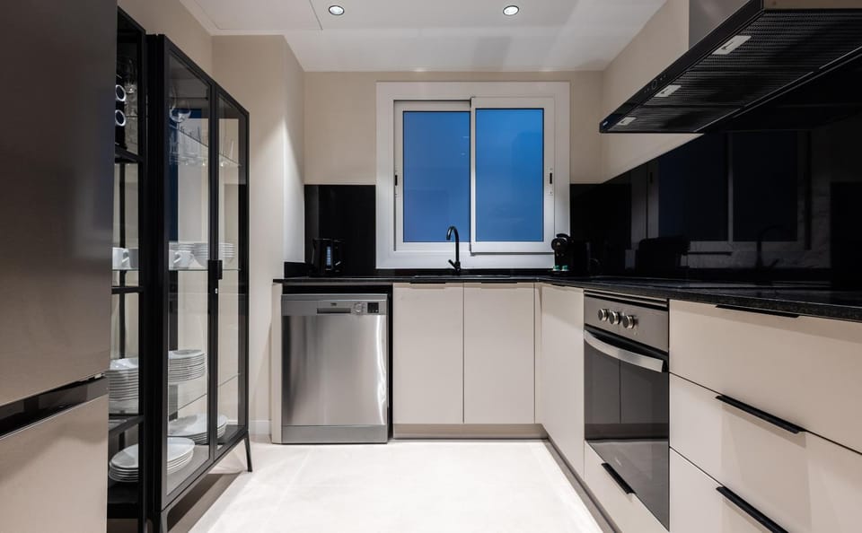 Kitchen or kitchenette, dishwasher, stove