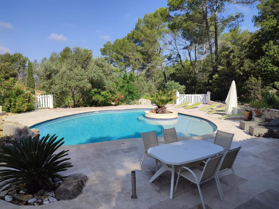 Patio, Day, Natural landscape, Pool view, Swimming pool, sunbed