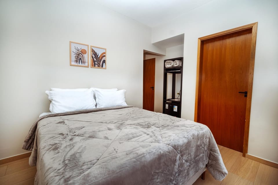 Bed, wardrobe
