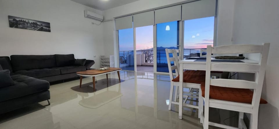 Kitchen or kitchenette, Living room, Seating area, Dining area, air conditioner