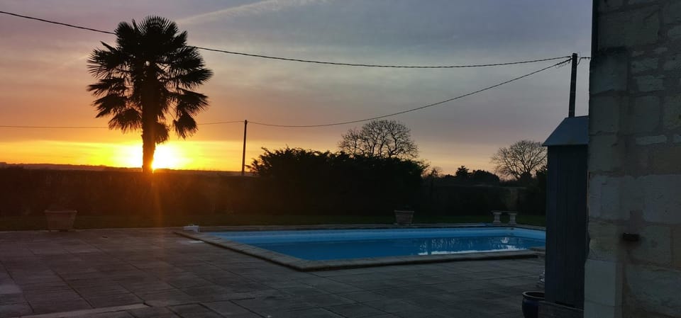 Natural landscape, Pool view, Swimming pool, Sunset