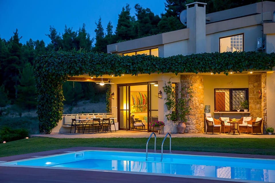 Property building, Night, Swimming pool