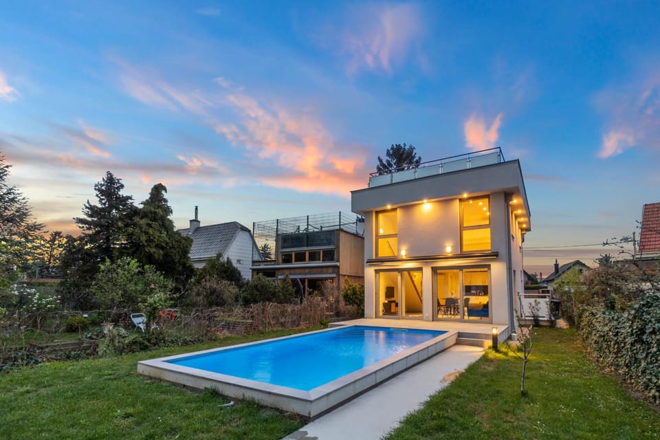 Property building, Living room, Swimming pool