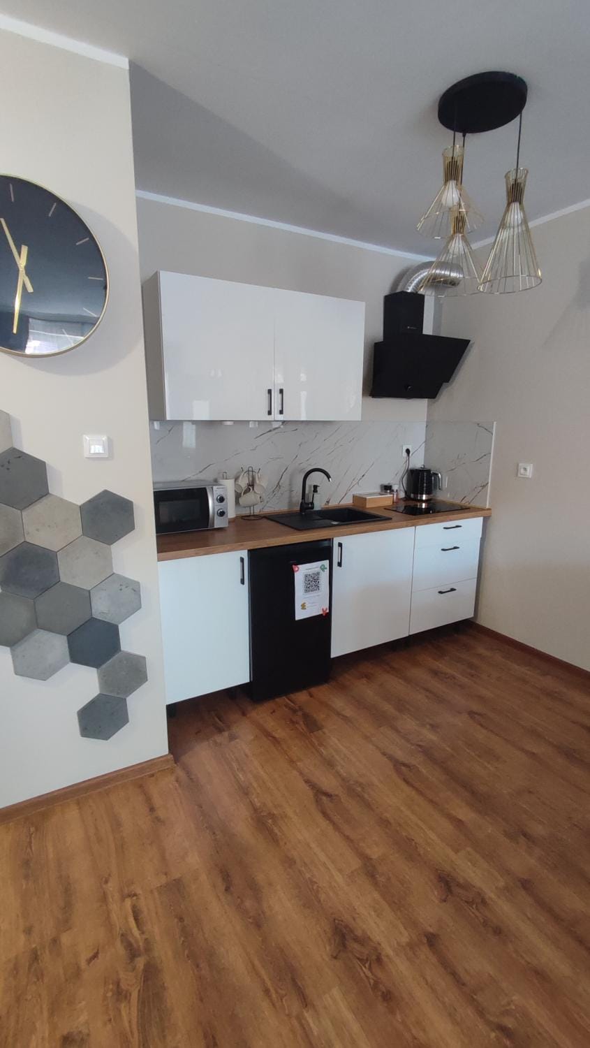 Kitchen or kitchenette, stove