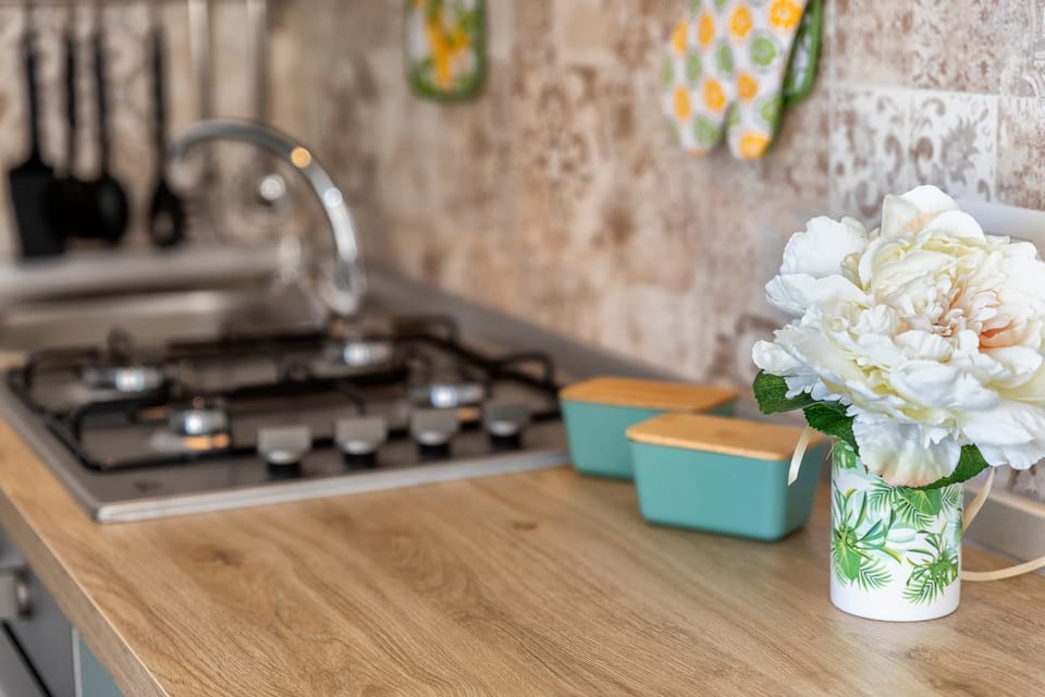 Kitchen or kitchenette, stove