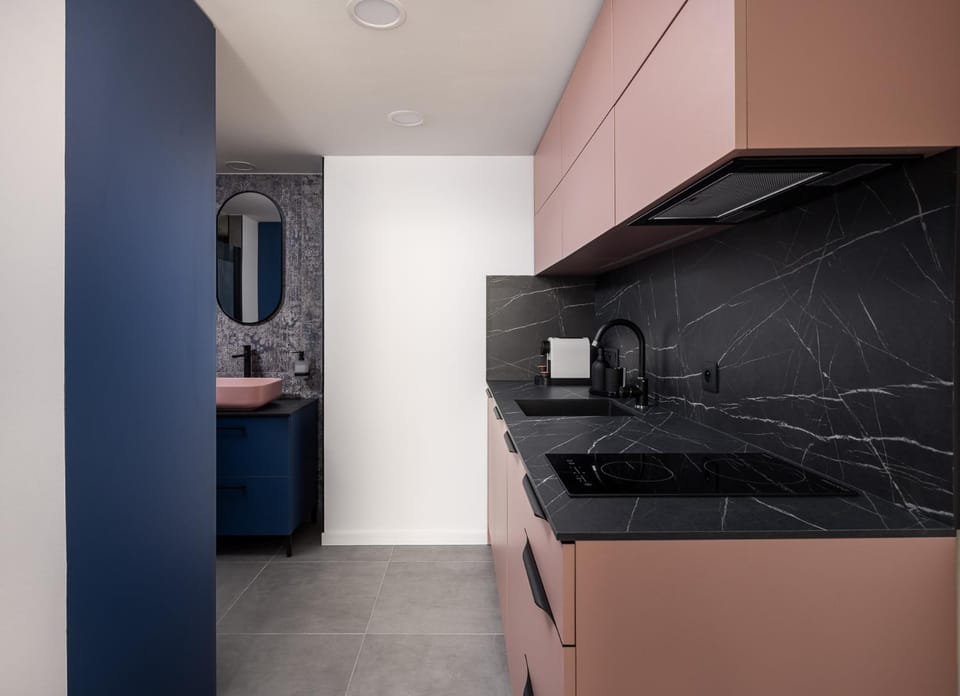 Kitchen or kitchenette, stove