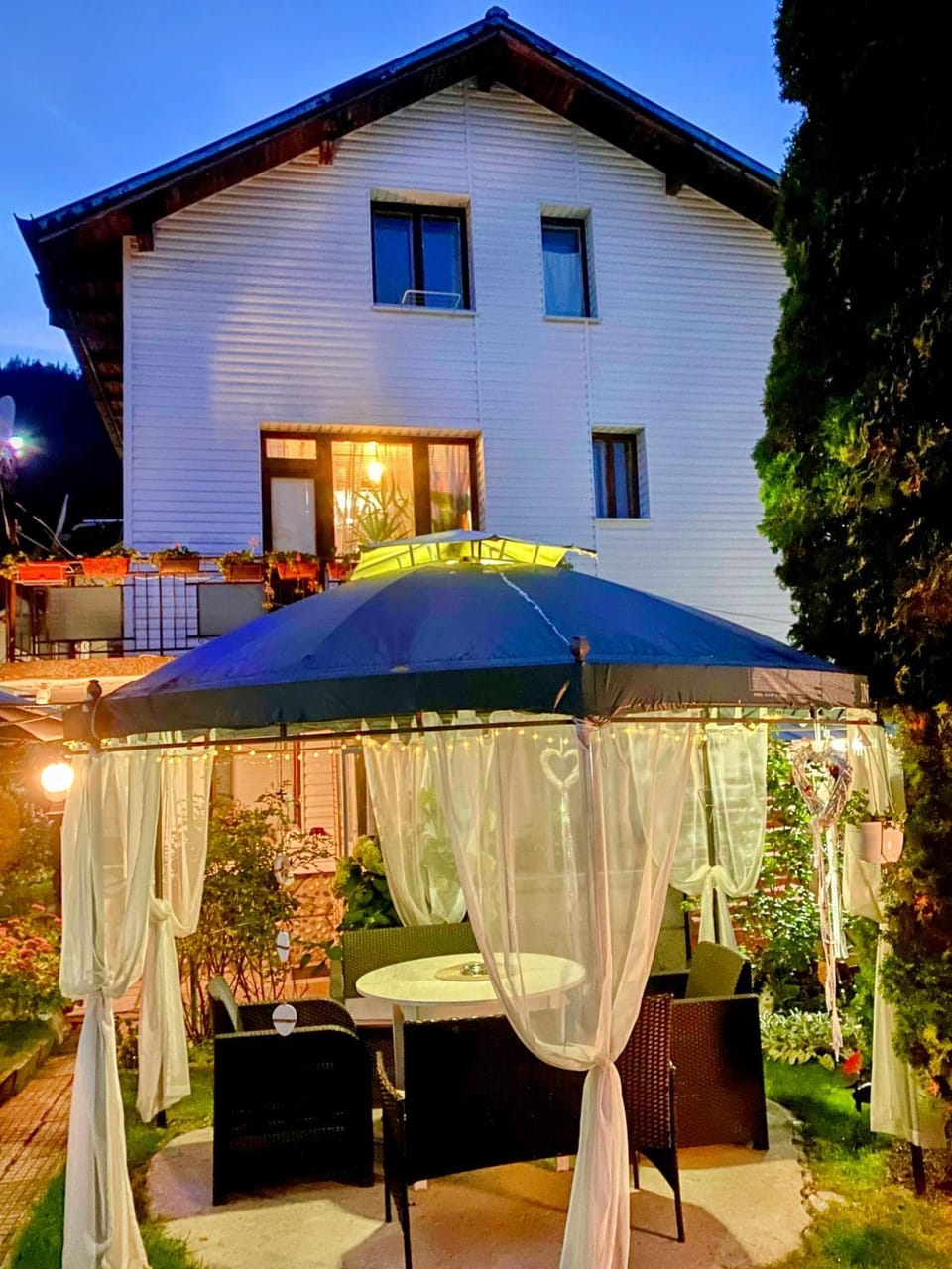Property building, Patio, Night, Garden