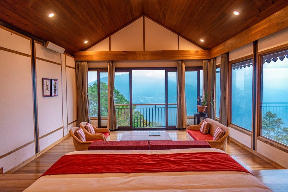 Natural landscape, View (from property/room), Bedroom, Mountain view